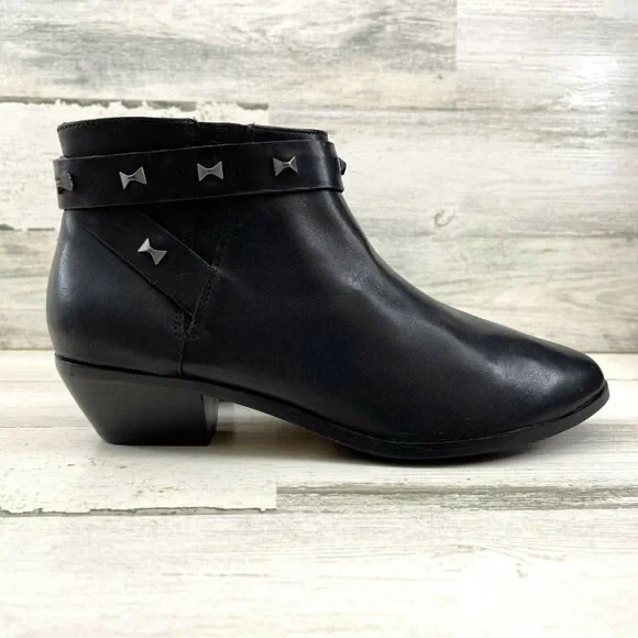 TED BAKER WESTERN HOMADA ANKLE BOOTIES BLACK LEATHER BOW STUDS NWT SZ 8 - Picture 11 of 12